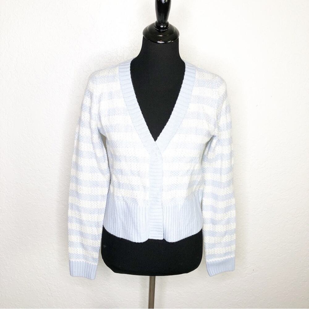 Anthropologie 525 blue white striped snap button down cardigan size Small‎ NWT